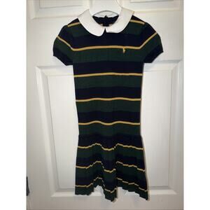Polo Ralph Lauren Girls 100% Wool‎ Striped Preppy Pleat Dress Sz 6X Green Multi